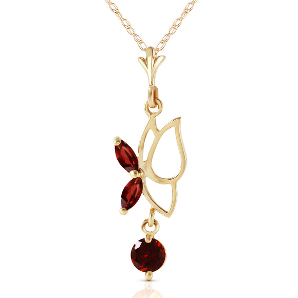 Galaxy Gold Products Jewelry - 14K. SOLID GOLD BUTTERFLY NECKLACE WITH GARNETS (Yellow Gold)